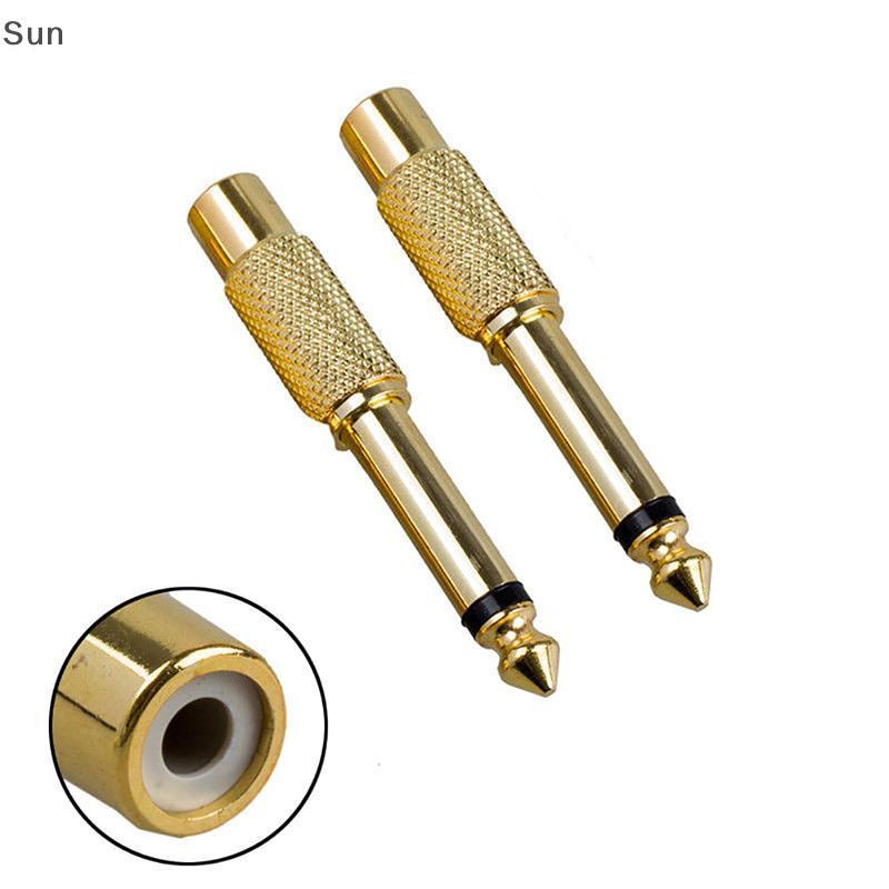 Sun 2 PC 6.35 มม.1/4 "โมโนชาย Ja ถึง RCA หญิงปลั๊กอะแดปเตอร์เสียงตัวแปลงสายเคเบิล