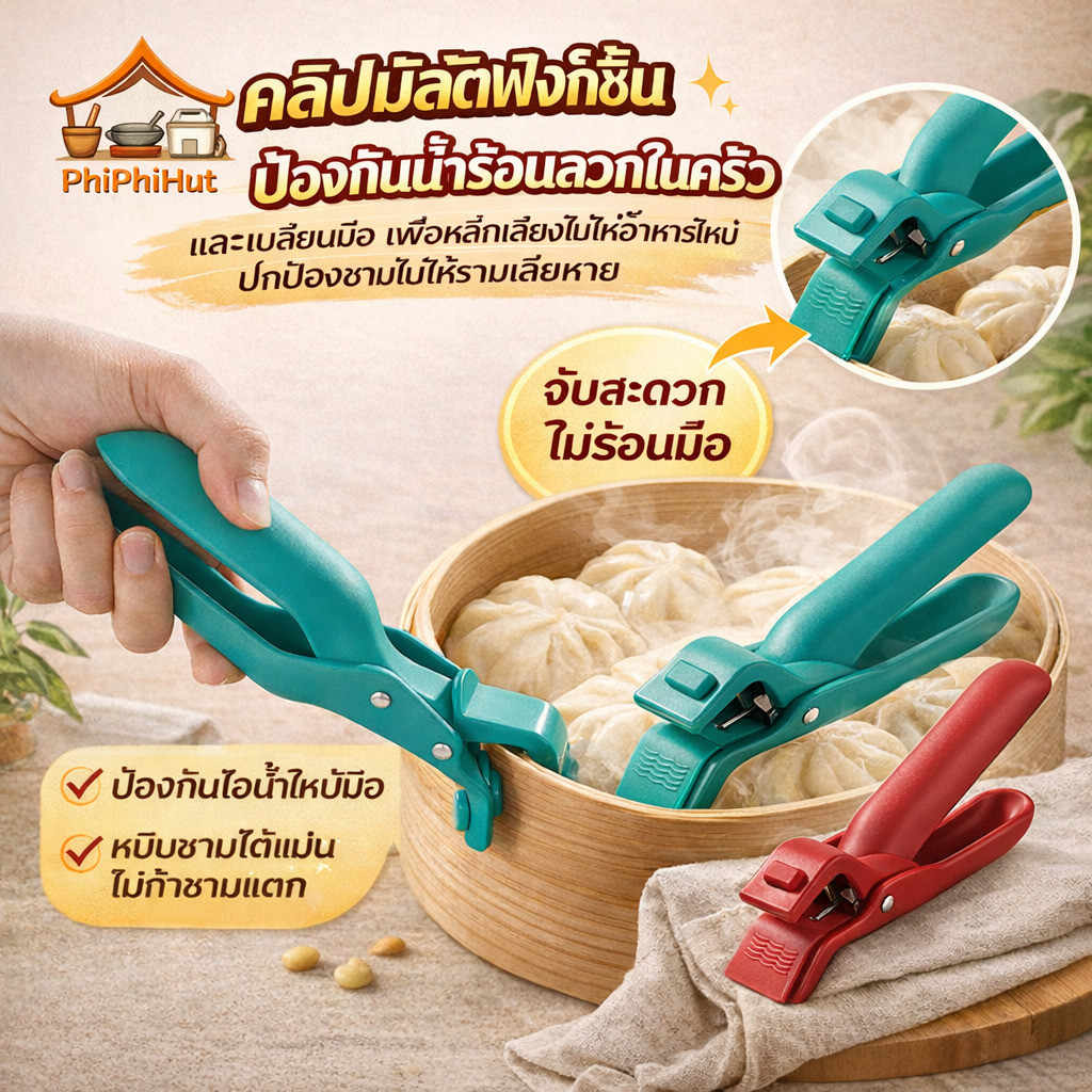 🔥PPH คลิปมัลติฟังก์ชั่นป้องกันน้ำร้อนลวกในครัว คลิปชามซิลิโคนกันลื่นป้องกันการลวก