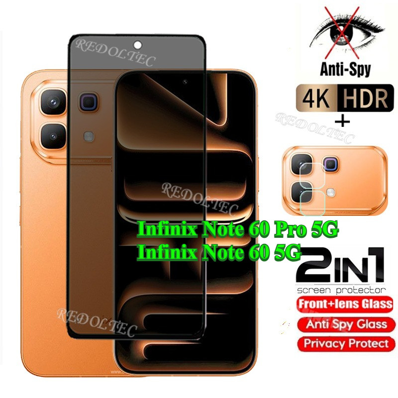 Infinix Note 60 Pro Note60 5G กระจกนิรภัยส่วนตัว Anti-Spy Full Cover Full กาวปกป้องหน้าจอ Anti Peek 2in1 ฟิล์มความเป็นส่วนตัว + ตัวป้องกันเลนส์ Infinix Note 60Pro