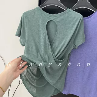 เสื้อกีฬาระบายอากาศดีจากเส้นใยธรรมชาติ สั้นแขน สำหรับฟิตเนสและโยคะ ทรงหลวมใส่สบาย