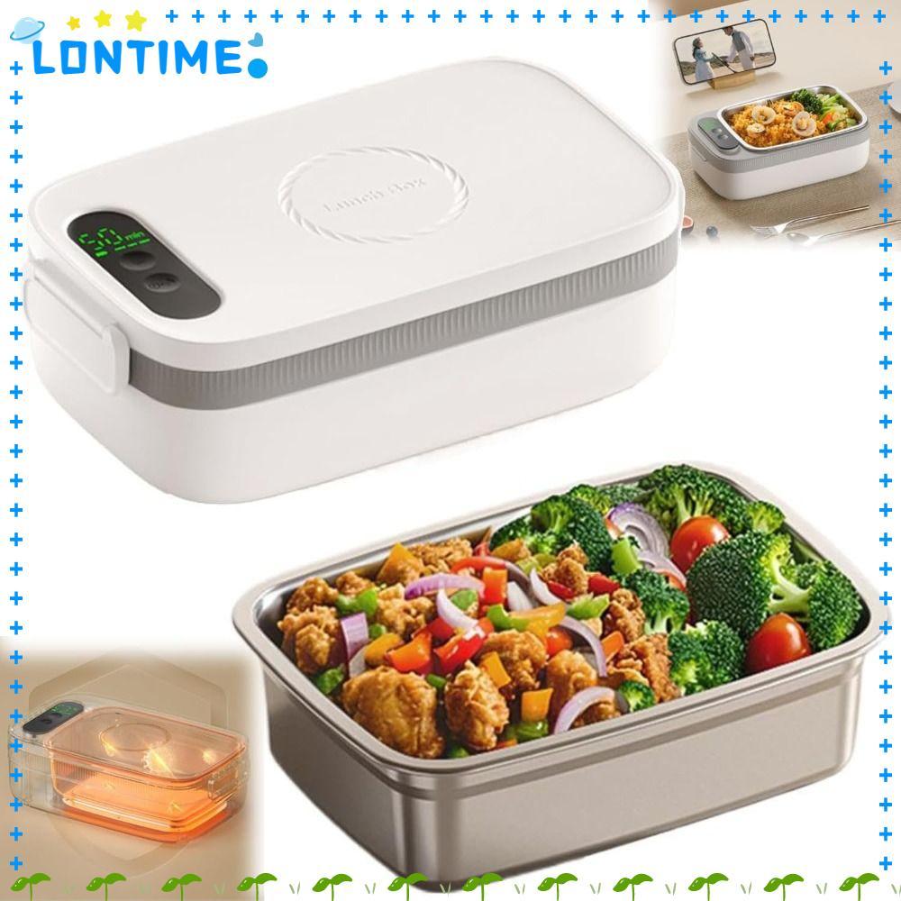 LONTIME กล่องอาหารกลางวันอุ่นไฟฟ้า, 1000ML พร้อมตัวจับเวลา & การตั้งค่าอุณหภูมิ 4 อุ่นอาหาร, แบบพกพาไร้สาย 4 การตั้งค่าอุณหภูมิอุ่นกล่อง Bento