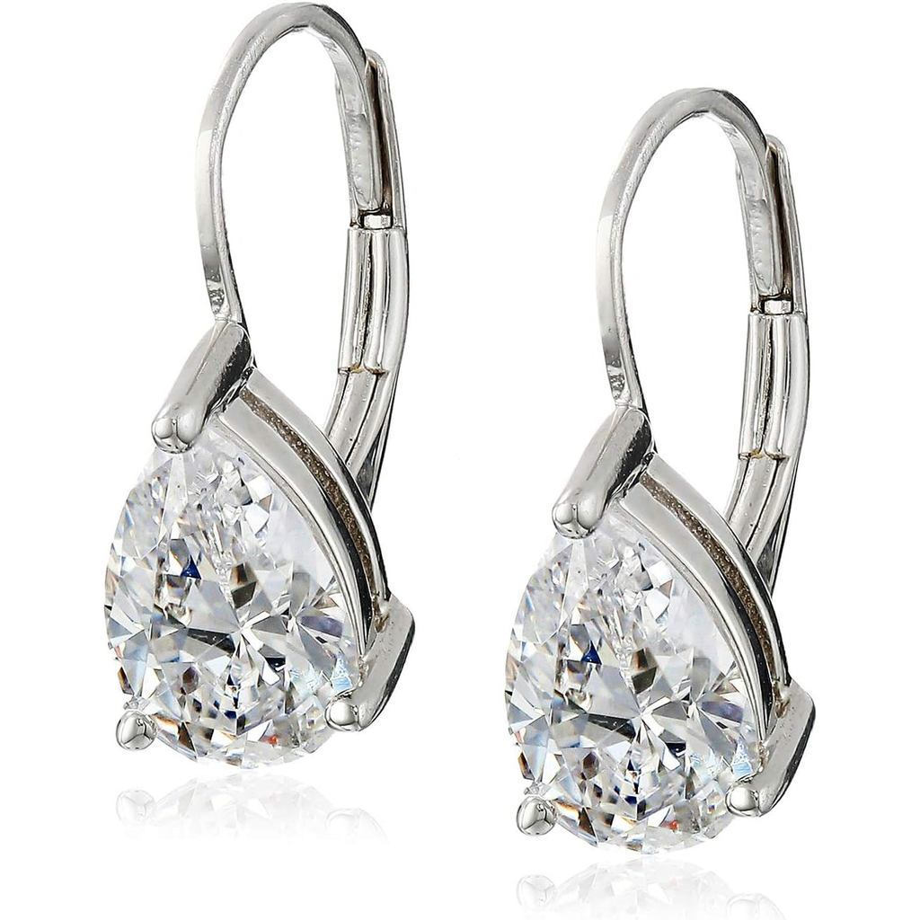 Essentials Sterling Silver หรือ Gold Plated Sterling Silver Pear Cut Cubic Zirconia Leverback ต่างหู