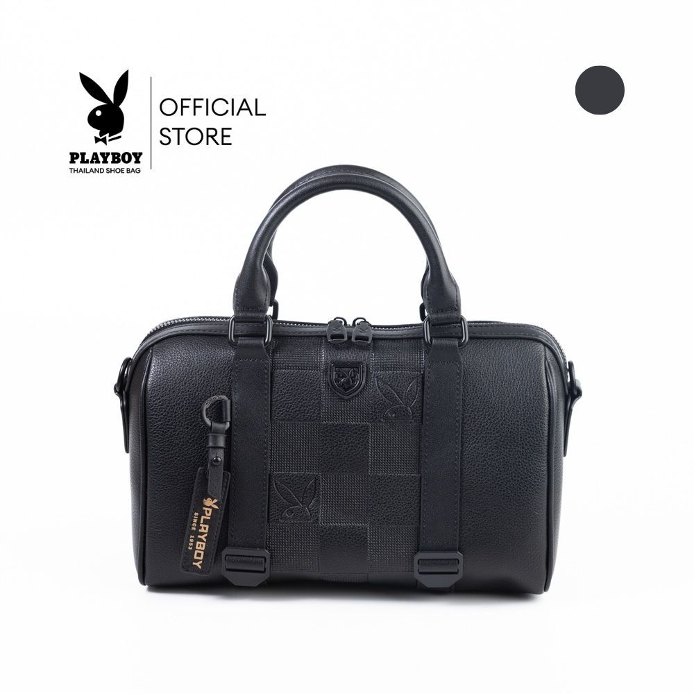 PLAYBOY รุ่น Dante Boston bag กระเป๋าสะพายข้าง รหัส ST-B261PBM343-BK ดีไซน์ทรงหมอน สี  Pitch Black
