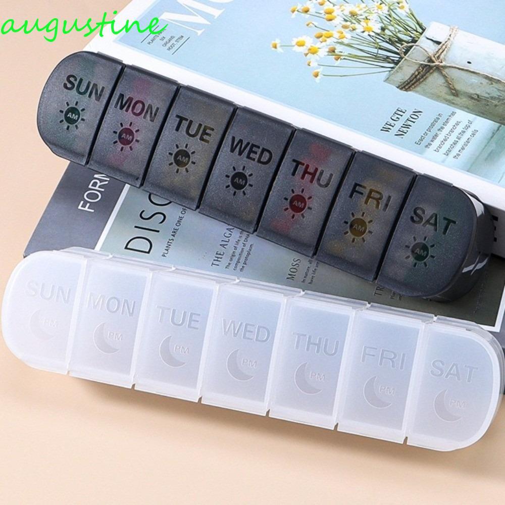 AUGUSTINE ที่ใส่แท็บเล็ต Pillbox รายสัปดาห์, เคสยาวิตามินสองชั้น 14 ตาราง, เครื่องจ่ายยา 7 วันแบบพกพ