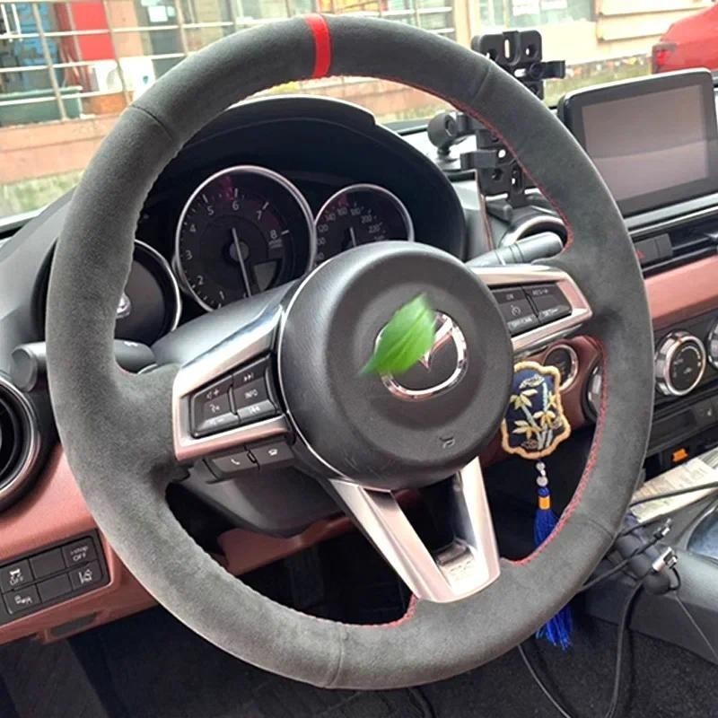 ที่กําหนดเองหนังนิ่มสไตล์พวงมาลัยรถสําหรับ Mazda MX-5 2015-2022 MX5 ND Hand-Stitched สีดําพวงมาลัย W