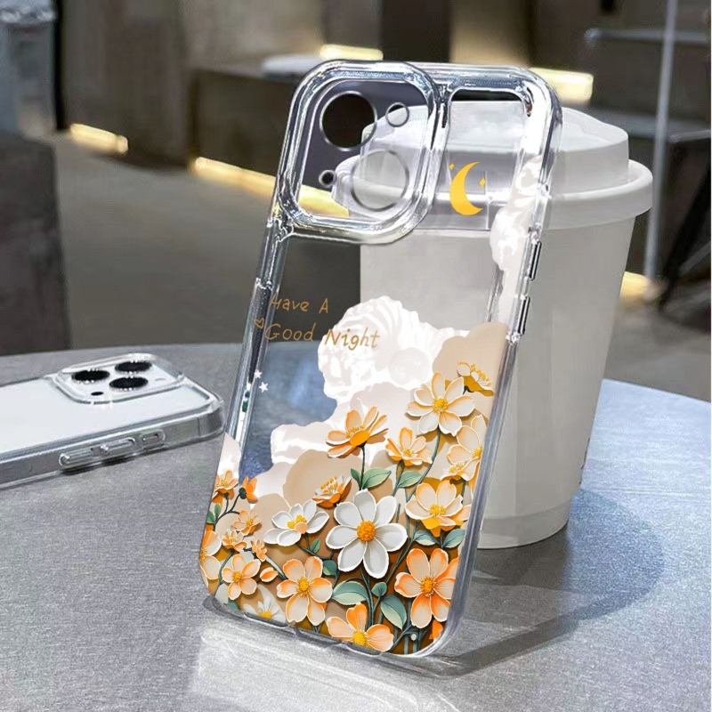 เคสเมฆลายดอกไม้สําหรับ Samsung S25 S24 Ultra S23Plus S22 S21 A55 A73 ปลอกอ่อนกันกระแทก