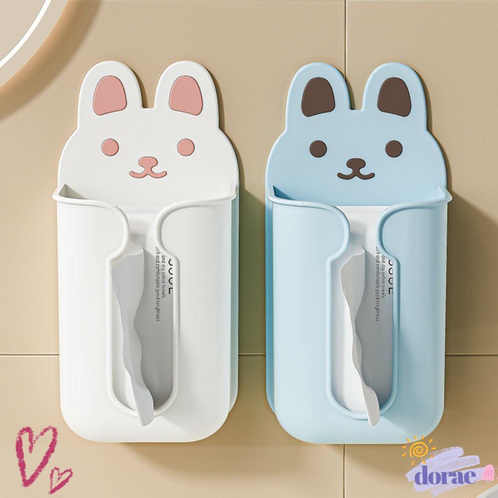 DORAE กล่องทิชชู่ติดผนัง, ชั้นวางทิชชู่กาวกระต่ายการ์ตูนประหยัดพื้นที่, อุปกรณ์จัดเก็บน่ารัก ที่ใส่ผ้าเช็ดปากในครัว