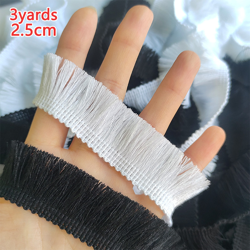 3Yards พู่ลูกไม้สีดํา Trim ผ้าสีขาวสําหรับผ้าม่านโซฟาหัตถกรรมเย็บปักถักร้อยเย็บตกแต่งชุดผ้าริบบิ้น B