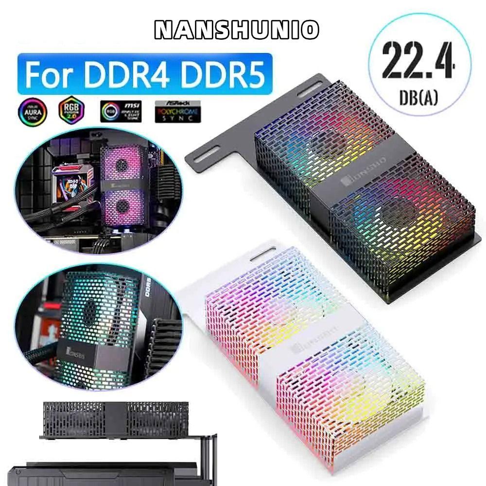 NANSHUNIO หน่วยความจําระบายความร้อน, 3 ขา ARGB 4Pin PWM RAM ฮีทซิงค์, พัดลมเสียงรบกวนต่ํา 12V LED 5V DDR4/DDR5 RAM พัดลมคู่อุปกรณ์เสริมคอมพิวเตอร์