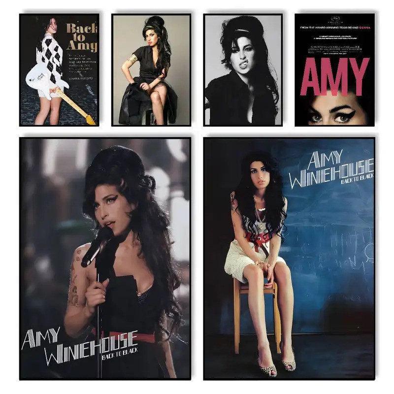 A-Amy Winehouse กลับสู่โปสเตอร์สีดําห้องนั่งเล่นหน้าแรกห้องนอนบาร์ตกแต่งความงาม