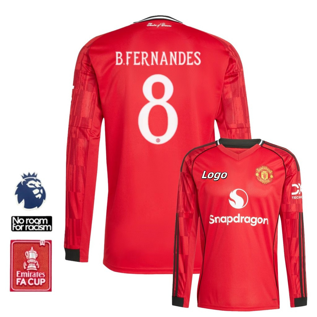 2025-26 Fans Edition Man U Men Home เสื้อฟุตบอลแขนยาวS-4XL