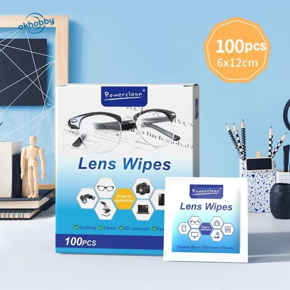 okhobby 100 ชิ้น/กล่องแว่นตาทําความสะอาดผ้าเช็ดทําความสะอาดเปียก, Anit-fog แว่นตาแบบใช้แล้วทิ้ง Anti Fog Wipe, ทําความสะอาดหน้าจอโทรศัพท์เลนส์ผ้าเช็ดทําความสะอาดเลนส์ป้องกันหมอก