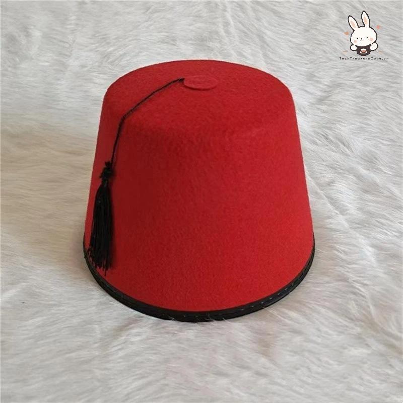 [Teh] รอบ Felt Fez หมวก Breathable สีแดง Fez หมวกโมร็อกโกหมวกคอสเพลย์ sels หมวกเทศกาลอุปกรณ์ [VN]