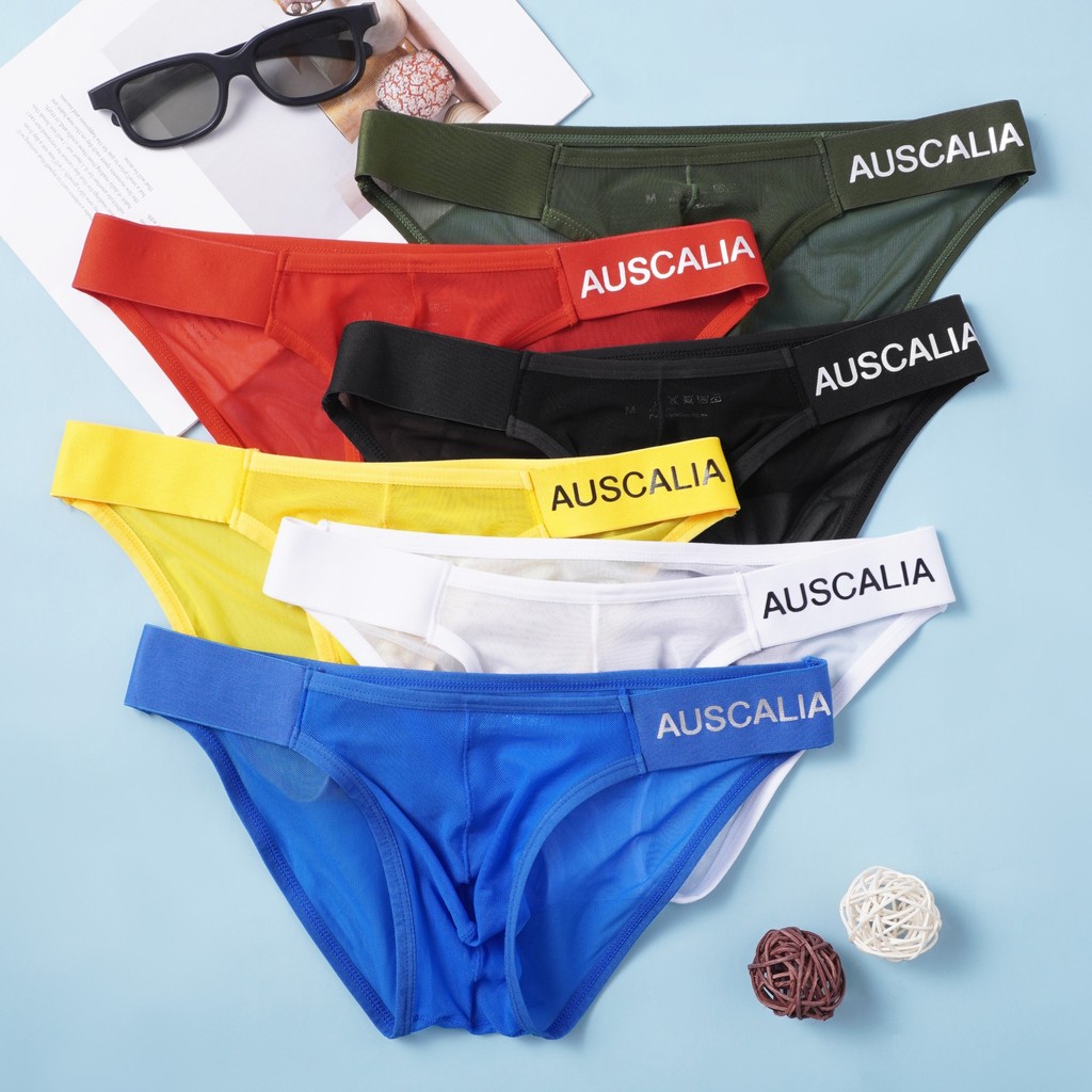 8 ️ ⃣ กางเกงชั้นในชายเอวต่ําตาข่ายสีทึบผ้าไหมน้ําแข็งบางสไตล์ระบายอากาศ U-Convex Cool High-Fork Brie