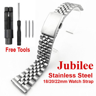 Jubilee สแตนเลสสายนาฬิกา 18 มม.20 มม.22 มม.สําหรับ SEIKO Diver ดําน้ํา SKX007 SNX ผู้ชายผู้หญิงนาฬิกาสร้อยข้อมือเปลี่ยนโลหะเงิน 5 ลูกปัด Watchbands