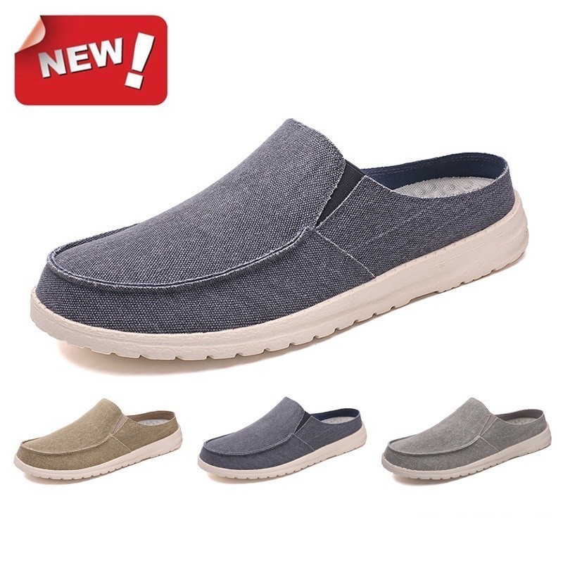 จัดส่งฟรีเวอร์ชั่นเกาหลี All-Match One-Pedal Half-Support Casual Shoes No. 39-48 รองเท้าผู้ชายขนาดให