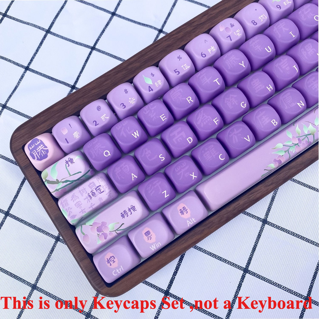 วัสดุ PBT สีม่วง Wisteria Keycap Moa Cherry ความสูงรองรับคีย์บอร์ดชุด Keycaps ปรับเป็น 61/63/64/67/68/71/75/78/82/84/87/96/98/100/104/108