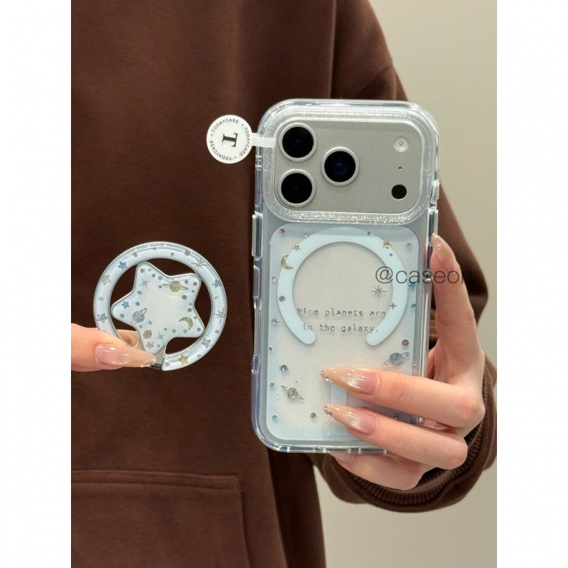 Insโปร่งใสขาตั้งแม่เหล็กการ์ตูนแฟชั่นน่ารักเคสโทรศัพท์สําหรับIPhone 15 14 17 17 Pro Max 14pro 16pro 15pro 17proฝาครอบป้องกันHard Glitter Simple Clear