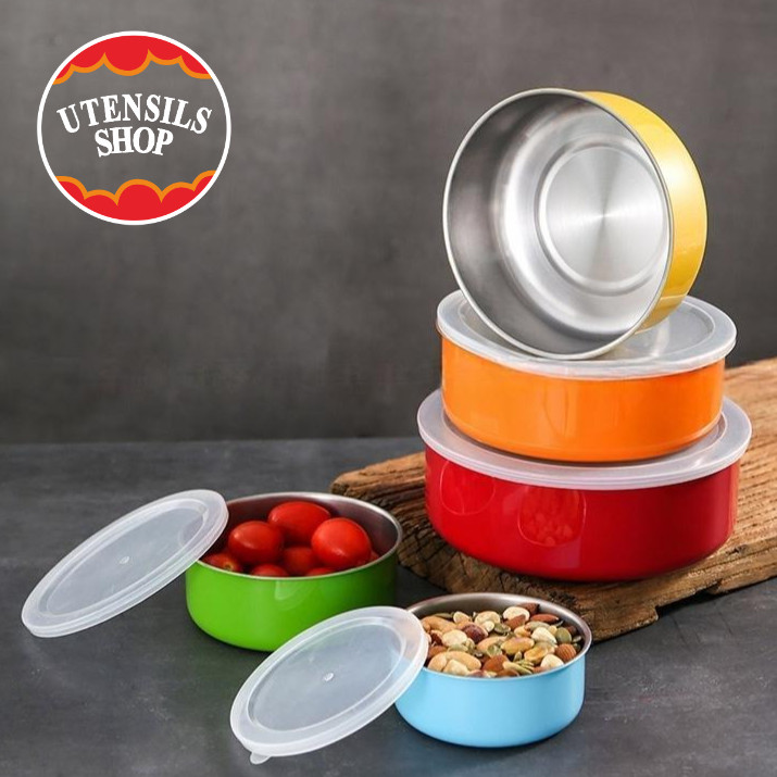 UTENSILS ชุดกล่องเก็บอาหารสแตนเลส 5 ใบ ฝาปิดล็อกสนิท เก็บของสดใหม่ได้นานขึ้น ปลอดภัยไร้สาร BPA เกรดอาหาร 10-18cm