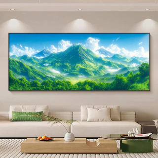 สีเขียวภูเขาจิตรกรรมตกแต่งผนังศิลปะฮวงจุ้ยศิลปะโปสเตอร์ภาพไฟเบอร์ผ้าใบพิมพ์โฮมออฟฟิศผนังแสดงภาพวาดโชคลาภ