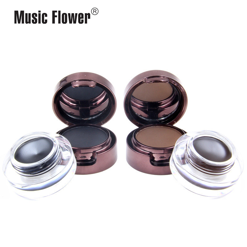 MusicFlower ขายร้อน Eyeliner Eyebrow Powder 2 in 1 Hold Makeup Color Rendering Non-Smudge สีดําสีน้ํ
