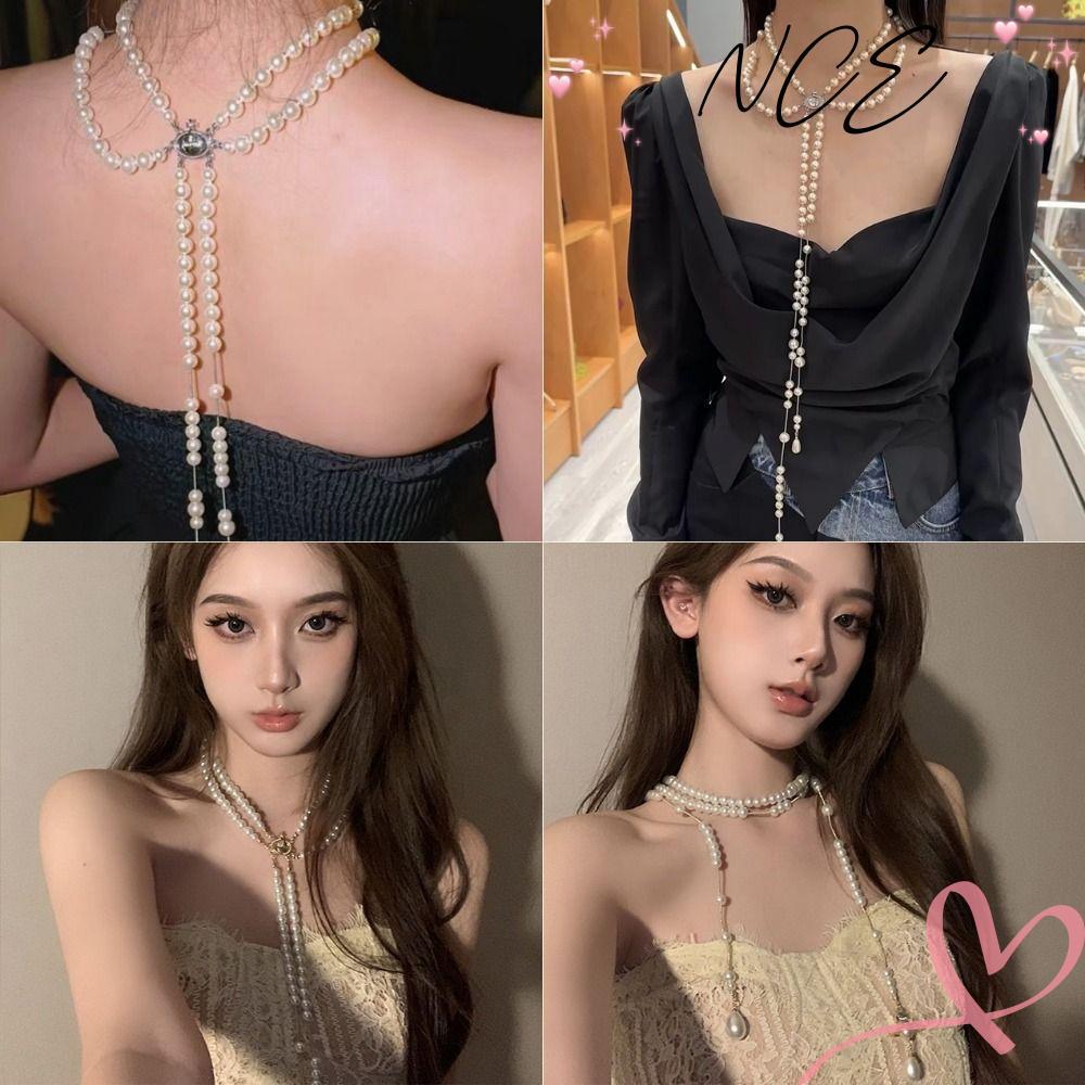 NCE Pearl เสื้อกันหนาวสามชั้น สไตล์เจ้าหญิง พร้อมสร้อยคอมุกแบบหลายชั้น แฟชั่นสำหรับผู้หญิง