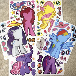 6 ชิ้น/เซ็ตการ์ตูน Little Ma Baoli DIY สติกเกอร์ปริศนา Make-a-Face Unicorn สติกเกอร์สีชมพู Mix และ Match พร้อมสติกเกอร์โปรดของเด็กผู้หญิง