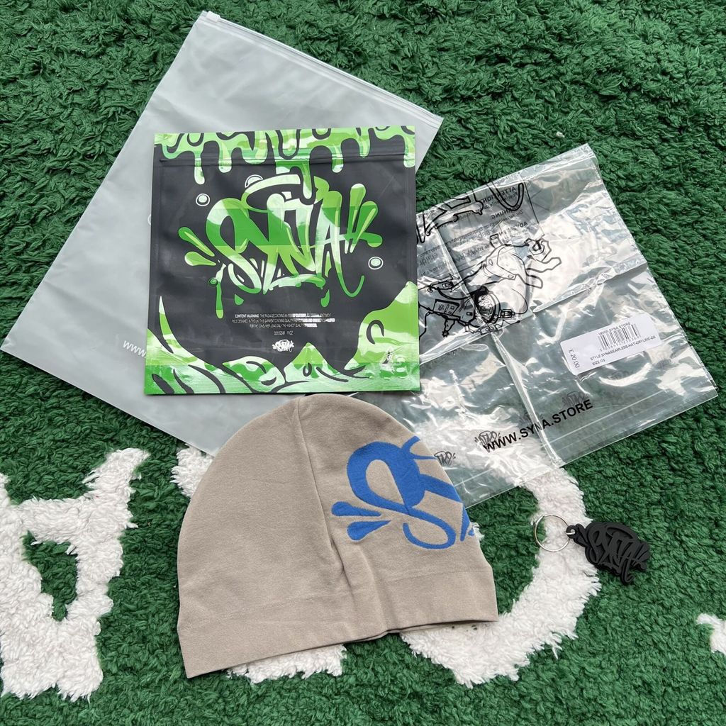 SYNA synaworld SKULL BEANIE Gray and Blue Beanie hat Headgear with Packaging