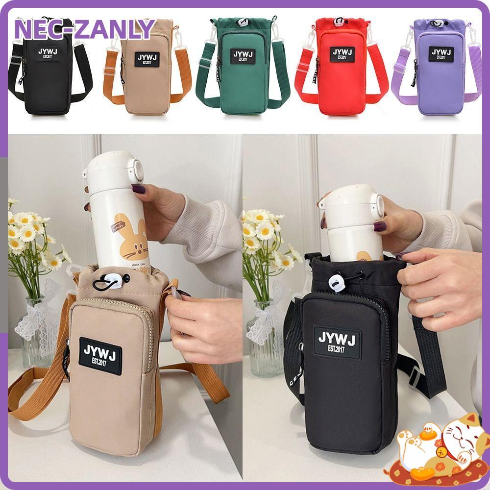 NEC-ZANLY กระเป๋ากาต้มน้ํากลางแจ้ง, 2in1 Drawstring Crossbody ถ้วยน้ํากระเป๋า, สายคล้องไหล่ปรับได้แบ