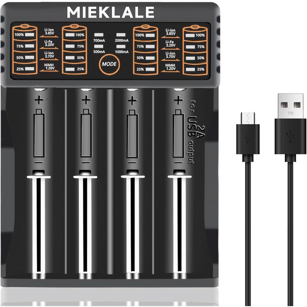 18650 แบตเตอรี่ Charger,MIEKLALE 4-Bay สมาร์ท Universal Charger สําหรับแบตเตอรี่ชาร์จ Li-ion IMR 104