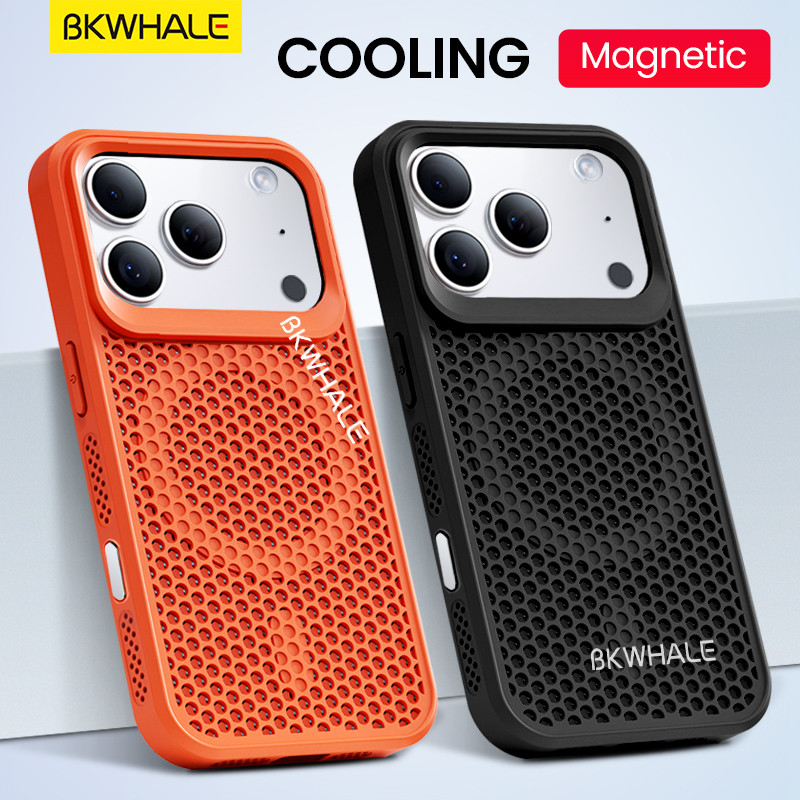 BKWHALE Coolingเคสโทรศัพท์แม่เหล็กสําหรับiPhone 17 Pro Max 17 Air 16 Pro Max 15 Pro Max 14 Pro Max 13 Pro Max 16 Plus Anti Fallปกหลังรังผึ้งรูนุ่มกรณี