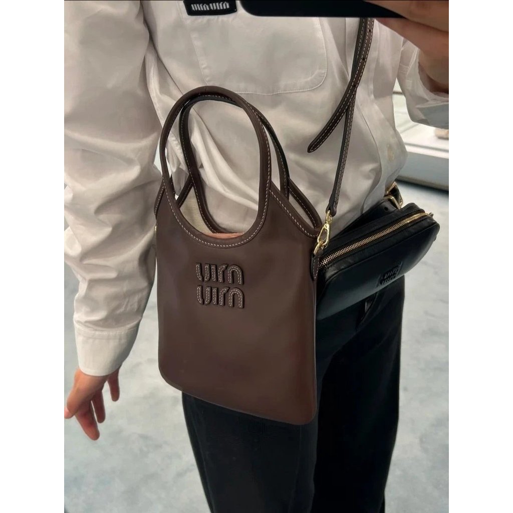 Miumiu Bag [Nide Bag] Daigou Level Last Series IVY Leather Handbag Muse Original Leather Handbag Clu