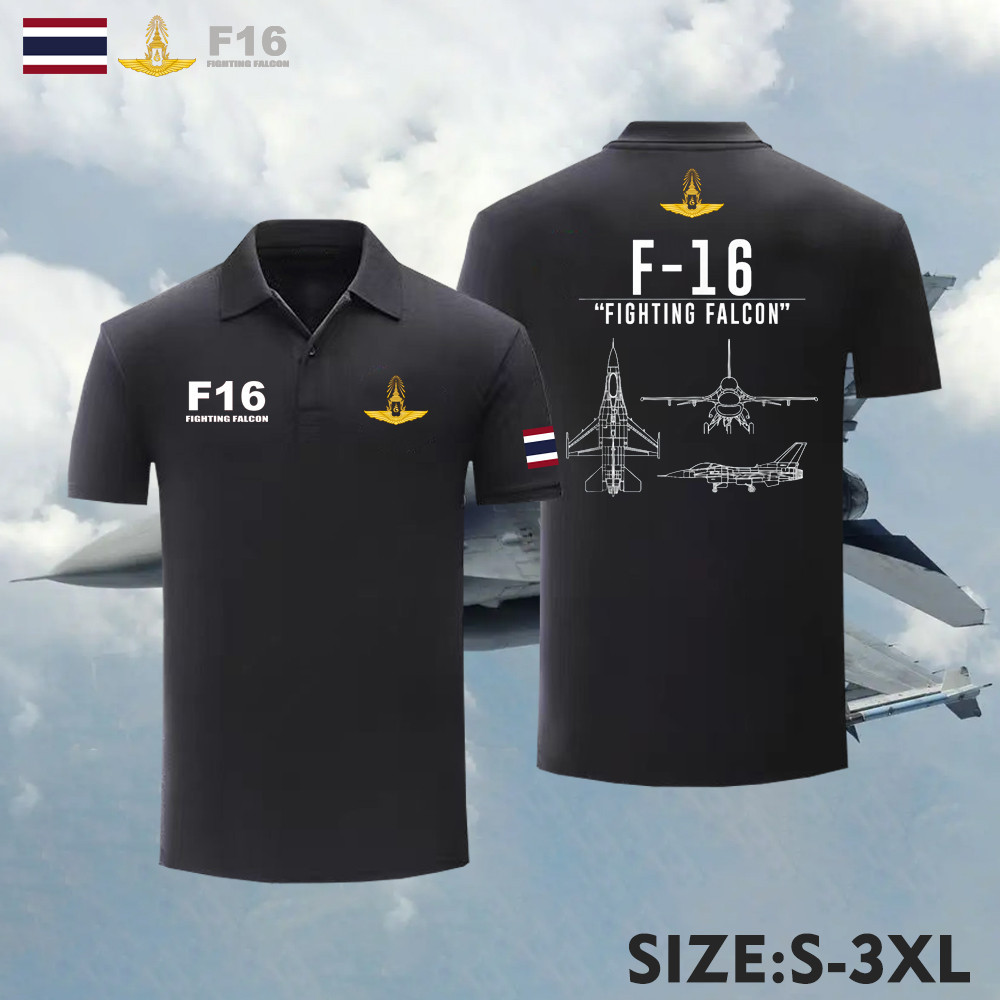 S-3XL เสื้อโปโล F-16 พิมพ์เครื่องบินขับไล่ F-16 Peace Thailandผ้าฝ้ายสวมใส่สบาย S-3XL Unisex "F-16 F