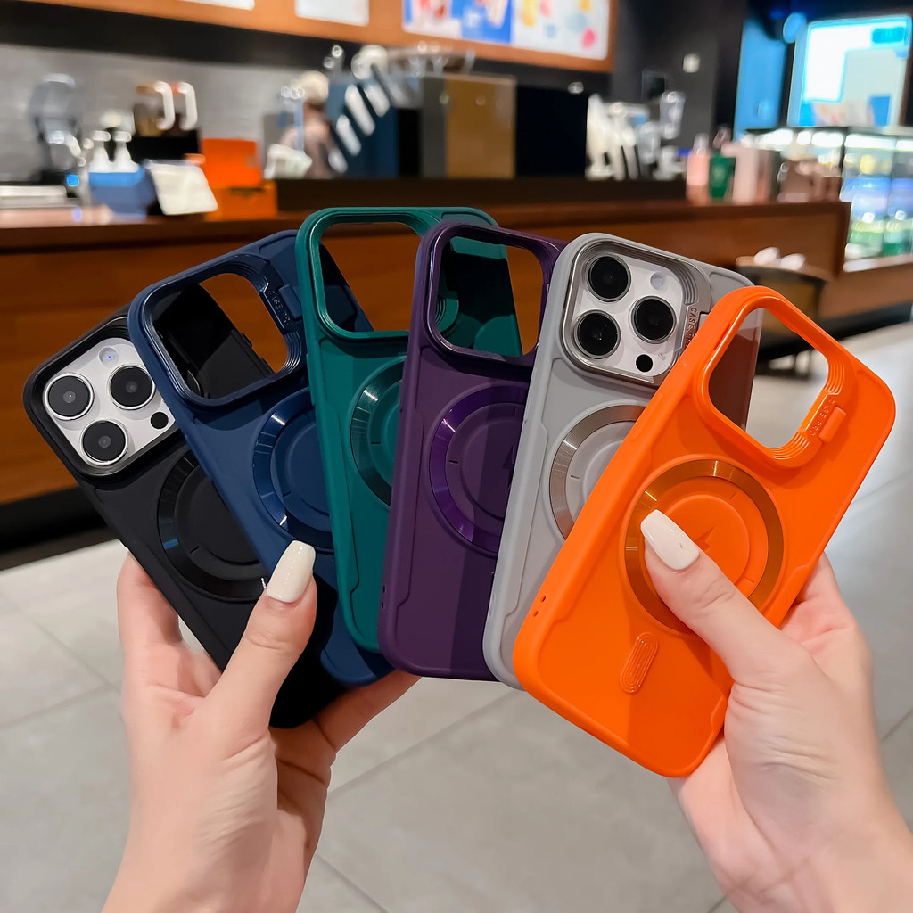 Migoo เคสบางสำหรับ iPhone 17 16 15 14 13 12 11 เคสแม่เหล็กดูดติดกระจก น้ำหนักเบา พร้อมขาตั้ง ป้องกันแรงกระแทก