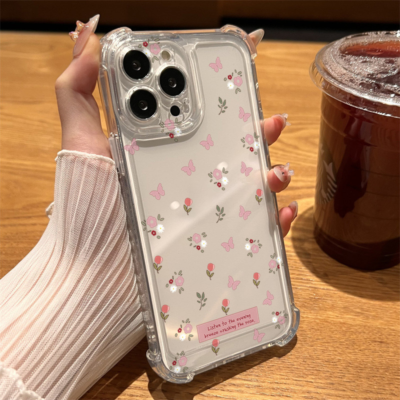 เคสโทรศัพท์ลายผีเสื้อและดอกไม้สีชมพู ใช้ได้กับ iPhone 11/13/12/14Plus,16Pro,17Max,8/7Plus,X/XR กันกระแทก ZTSJFSTKK0464 - รูปที่ 2