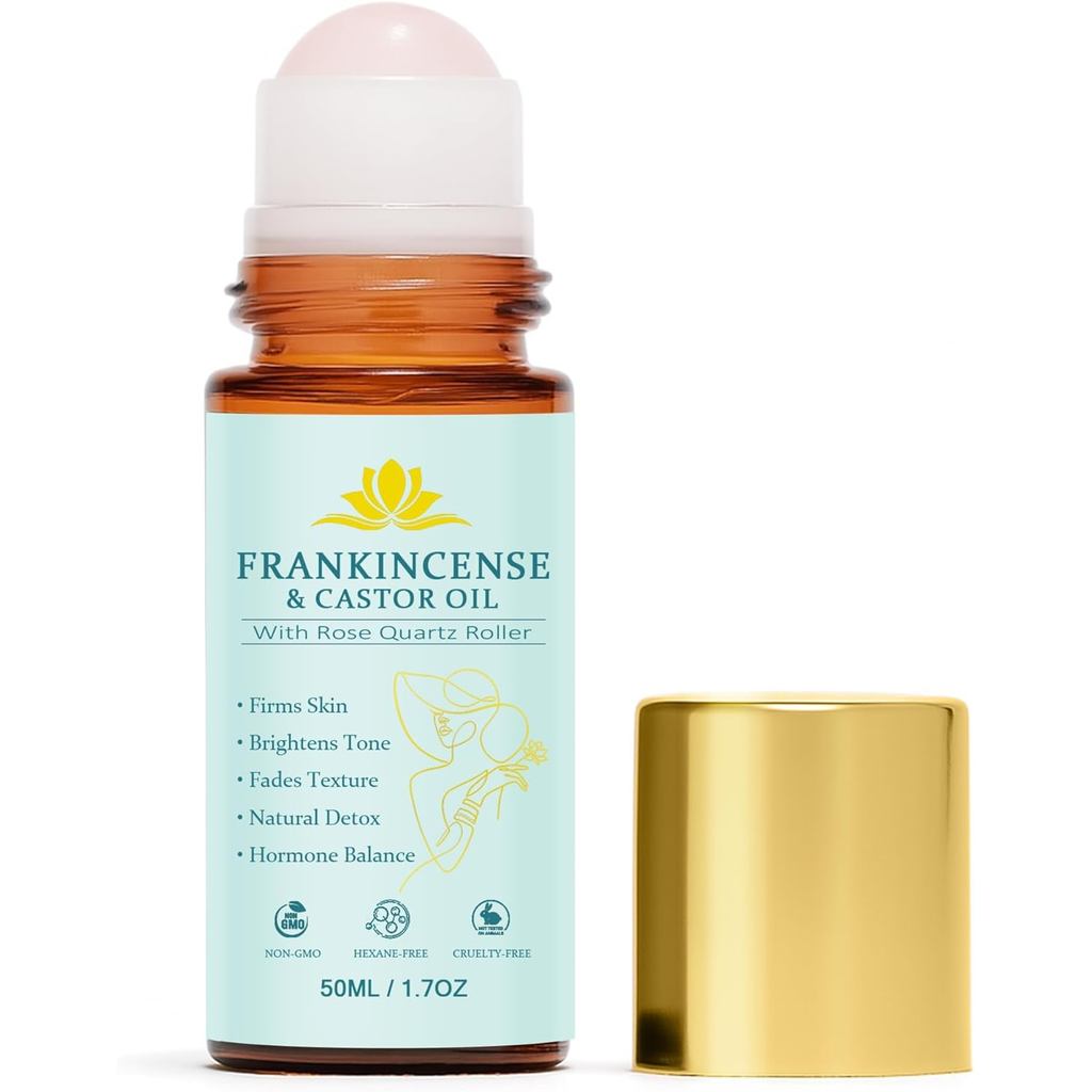 กํายานและCastorOilRollOnwithRoseQuartz,100% บริสุทธิ์,อินทรีย์,สกัดเย็นEssentialOilforFirming,FineLi