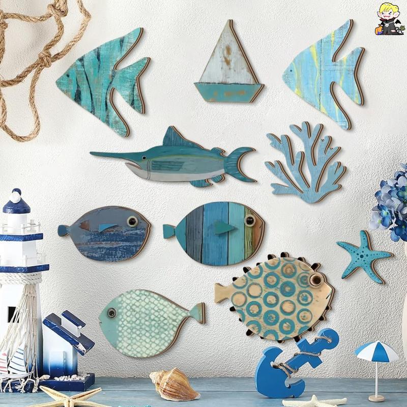 [CLA] 10 ชิ้น/เซ็ตปลาตกแต่งผนังปลาไม้แขวนธีมชายหาดห้องน้ําศิลปะ Nautical Coastal Ocean ตกแต่งบ้าน [TH] ราคา ถูกที่สุด ดีลบีเคเค แกลเลอรีภาพที่ 5