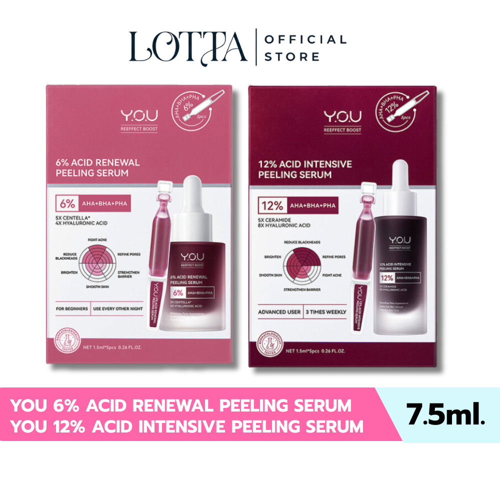 (1 ชิ้น) YOU 6% Acid Renewal Peeling Serum / 12% Acid Intensive Peeling Serum 7.5ml.