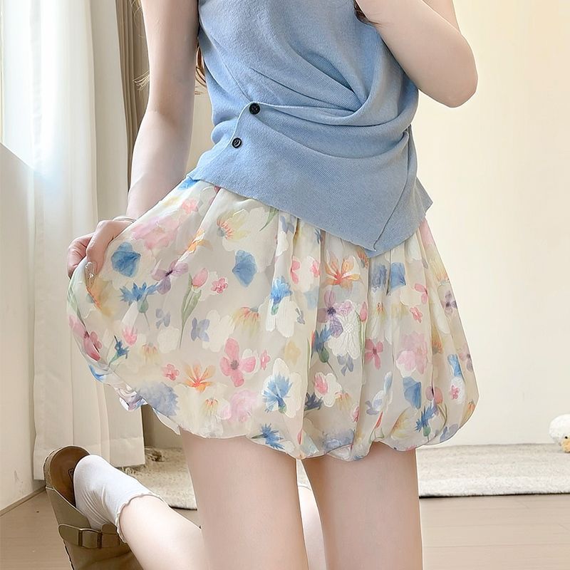 Korean shorts cicishop1 กางเกงขาสั้นสบาย กระโปรงผู้หญิงฤดูร้อนสไตล์ใหม่ ทำจากผ้าไหมน้ำแข็งเอวสูง ให้