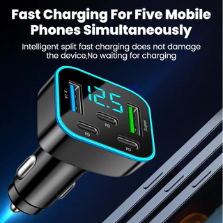 ที่ชาร์จในรถยนต์แบบ 5 พอร์ต 66W ชาร์จเร็ว 2USB 3Type C PD QC3.0 อะแดปเตอร์ชาร์จโทรศัพท์ในรถ