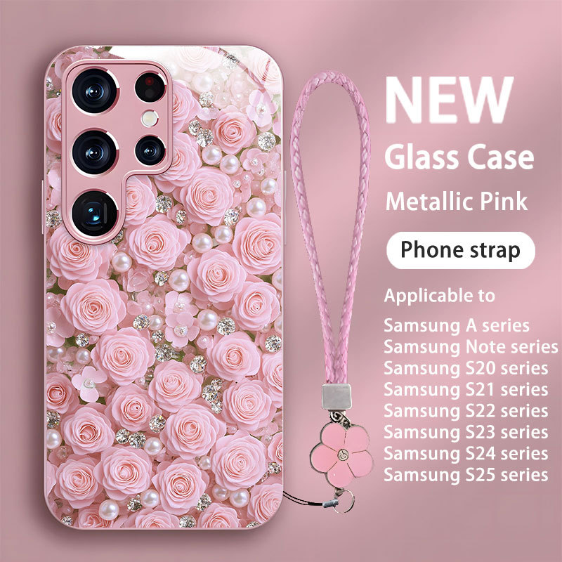 เคส samsung S25ultra S24FE S23+ S22 S21 S21+ S20 Note20 10 ultra A70 A56 A55 A54 A53 A52 A35 A33 A23 A15 A14 A13 A05S,สาย,หูฟัง,สายมุก,สีชมพู