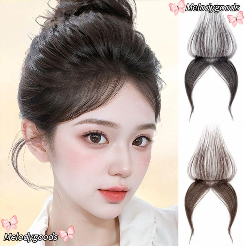MELODG Air Bangs, Middle Part False Bangs, แฟชั่นวิกผมสายที่มองไม่เห็นธรรมชาติด้านข้าง Fringe คลิปสําหรับผู้หญิง