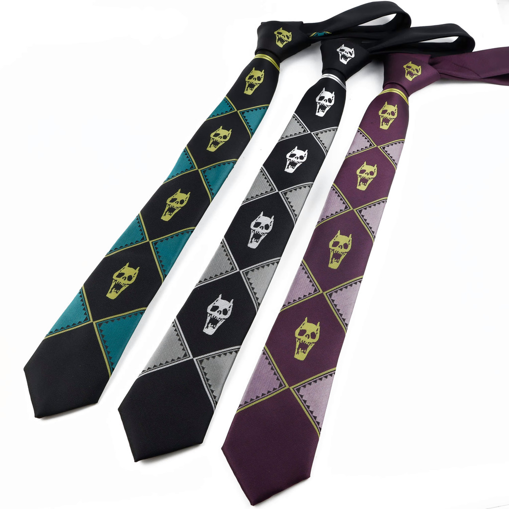 ZONFAZ อะนิเมะ JoJo Tie Kira Yoshikage ฮาโลวีนคอสเพลย์ผู้ชาย Slim เนคไทเครื่องแต่งกาย KILLER QUEEN Skull Heavens ประตูเนคไท