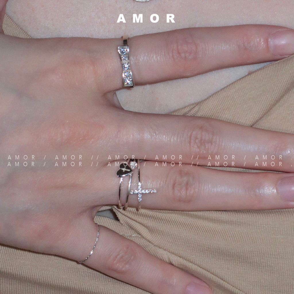 Korean Minimalist Stackable Dainty Ring Set - Flower, Heart & Cross Motif Thin Bands