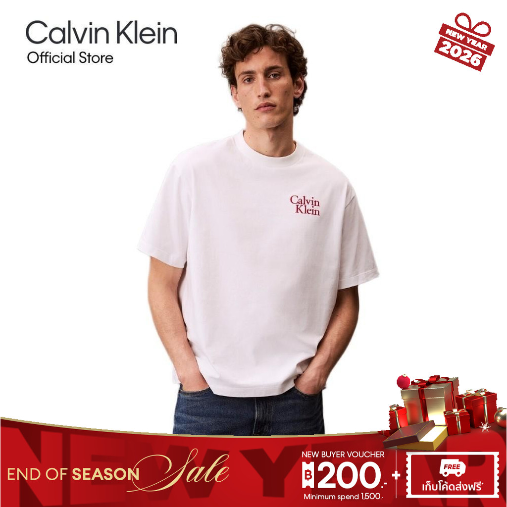 CALVIN KLEIN เสื้อยืดคอกลมแขนสั้นผู้ชาย Script Logo Graphic ทรง Relaxed รุ่น 4RC808G YAA – สีขาว