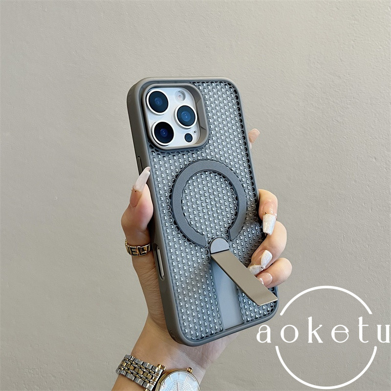 รังผึ้งกระจายความร้อนวงเล็บโลหะแบบบูรณาการเคสโทรศัพท์แม่เหล็กเหมาะสําหรับ ไอโฟน 11 12 13 14 15 16 มือโปร สูงสุด มีน้ําค้างแข็งระบายอากาศรวมทุกอย่างป้องกันการตกฮาร์ดฝา