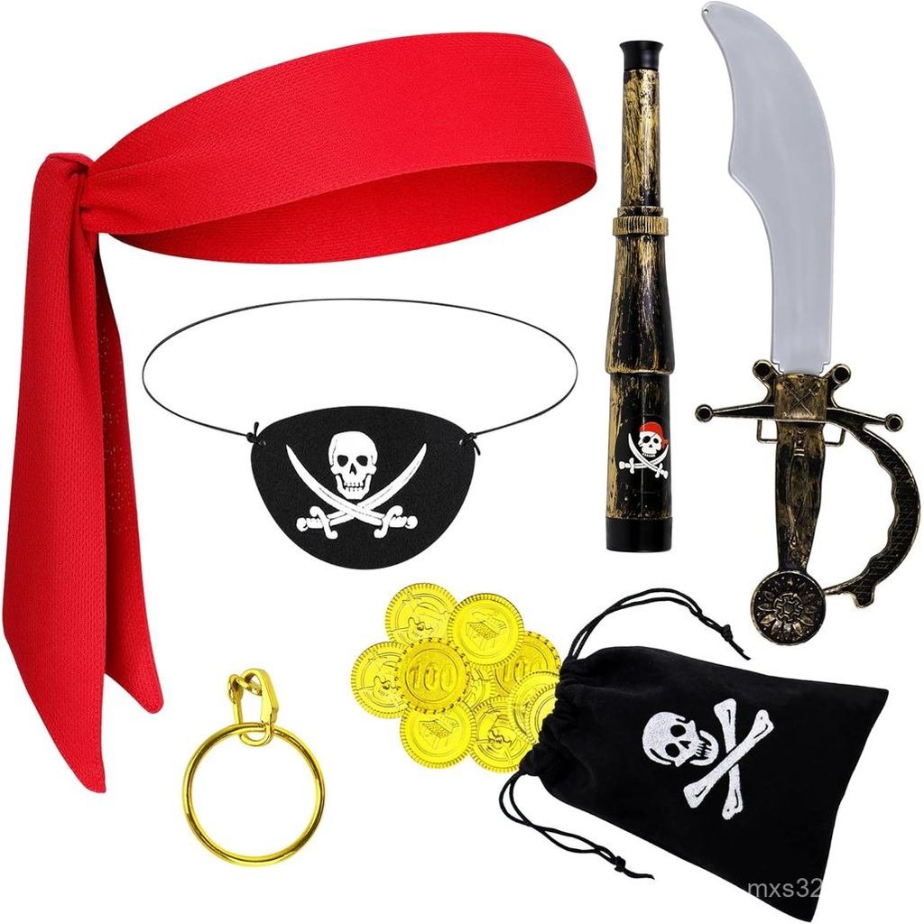 7 PCS Kids Captain Pirate Costume Accessories, Pirate Costume Outfit for Boys Girls for Halloween Ro