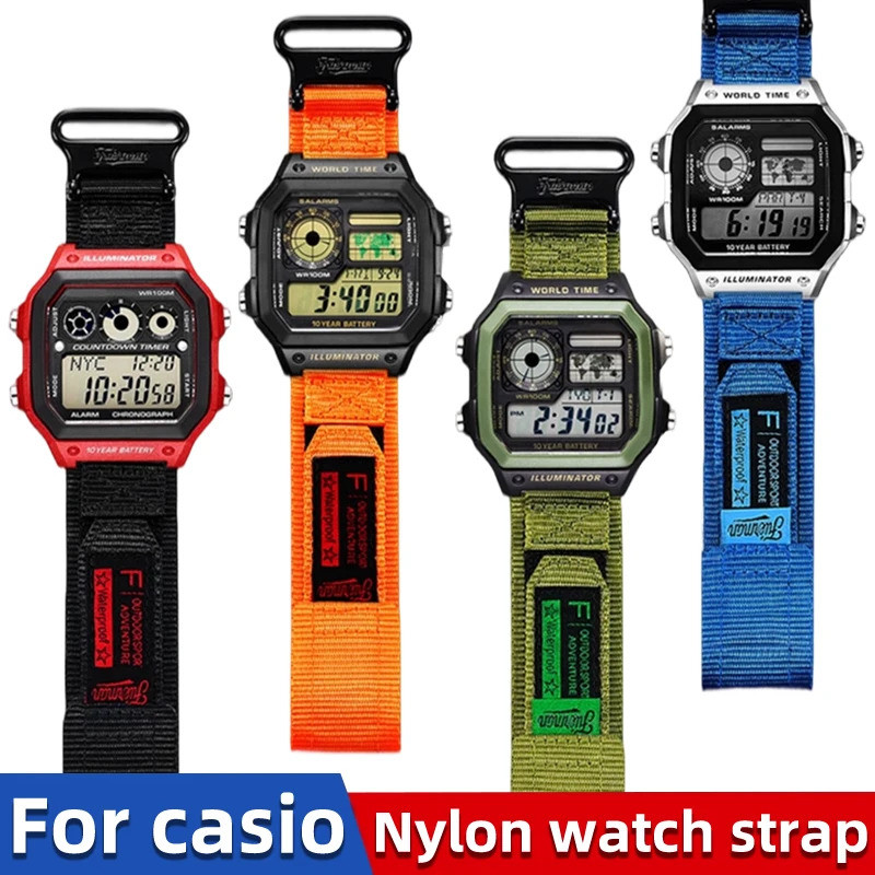 18 มม.Hook & Loop สายไนลอนสําหรับ Casio A159/A168/AE1200/W-218/F91/DW-H5600/SGW-300H/400| สายสปอร์ต 