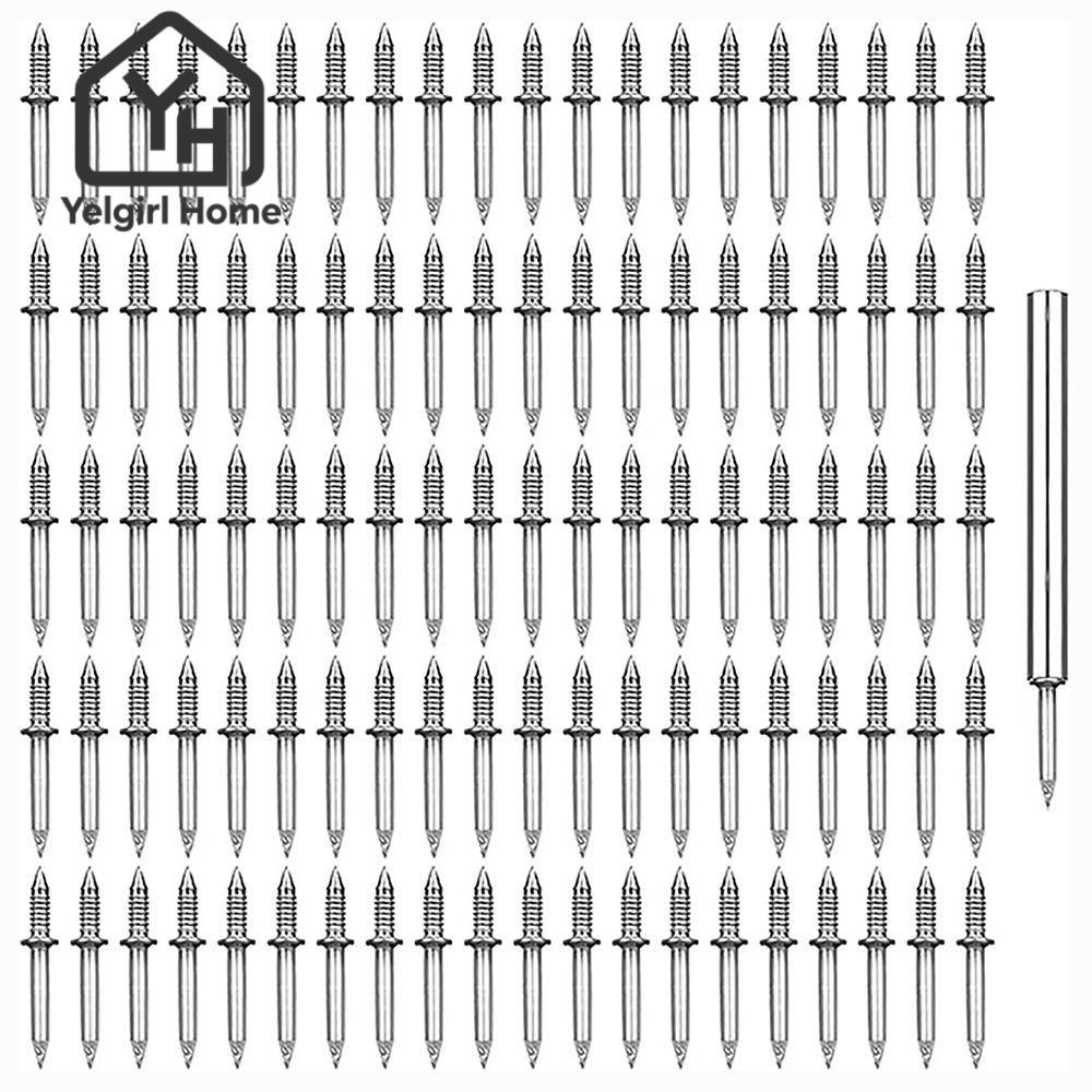 Yelgirlb ตะปูสองหัว แบบเหล็กคาร์บอน สีเงิน ไร้รอยต่อ 100 ชิ้น