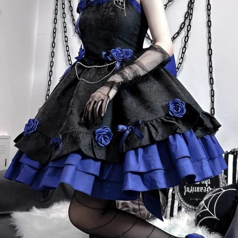 Lolita Large Full Set Sling Dress lolita Gemini Black Red Black Blue Dark Brother Style Sling Dress/